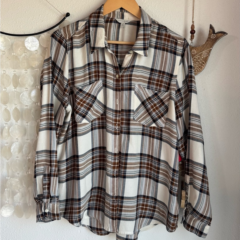 Lucky Brand Women’s Boyfriend Cloud Flannel Plaid Shirt Large